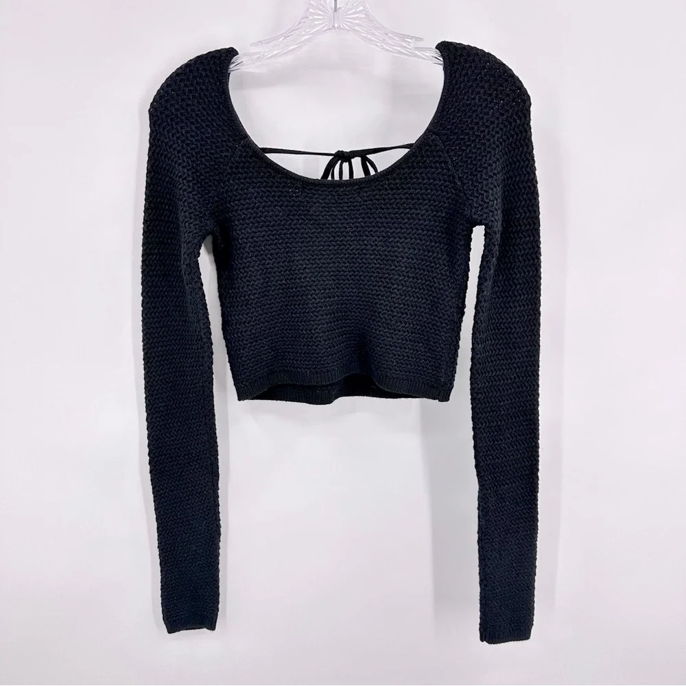 Free People FP Beach Playing Hard To Get Sweater Cropped Cotton Black Size XS